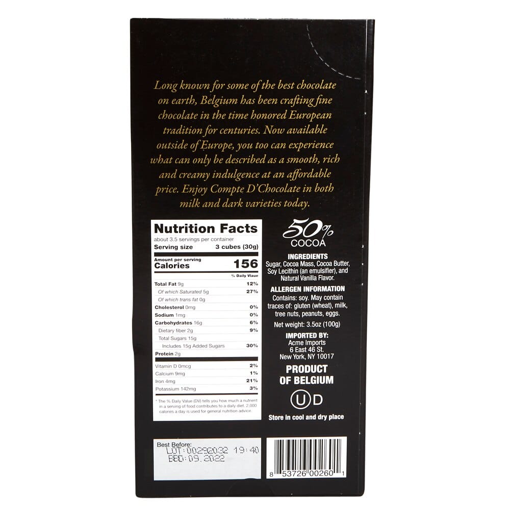 Fine Belgian Dark Chocolate, 3.5 oz