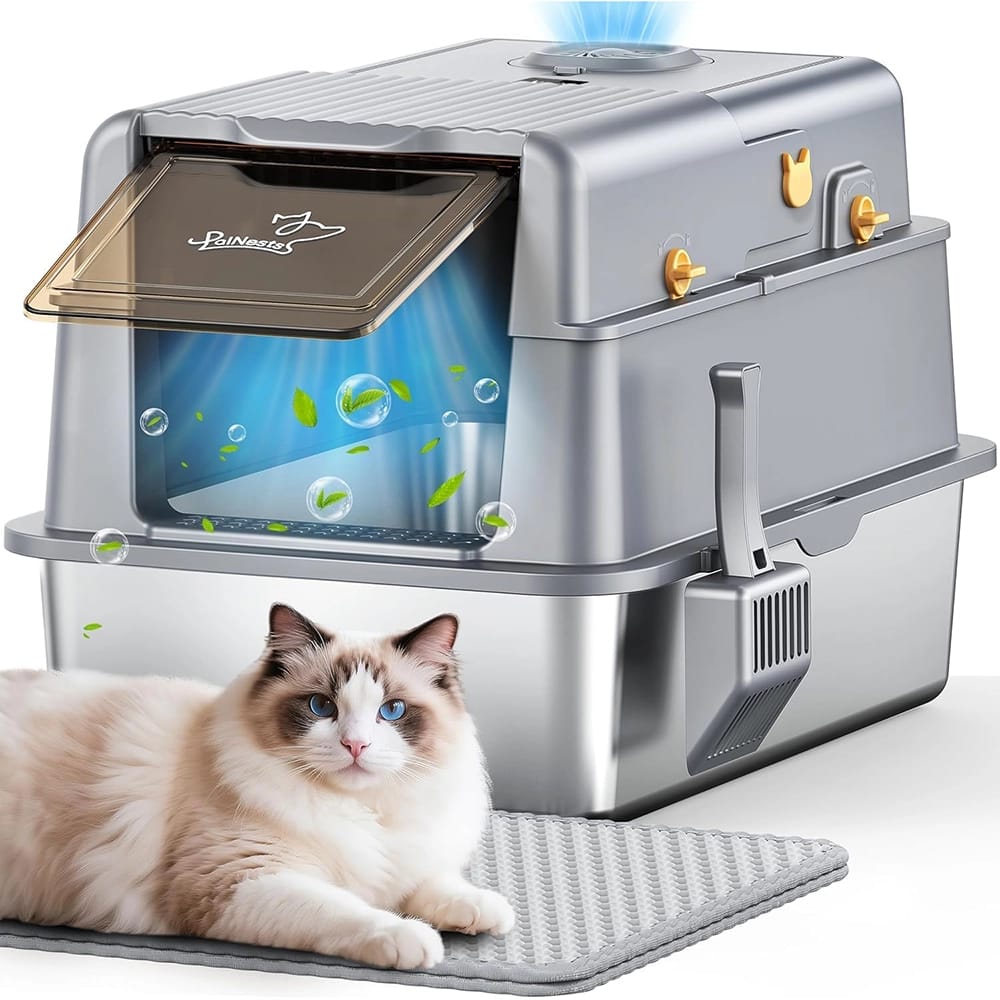 PalNests XXL Stainless Steel Cat Litter Box, Gray