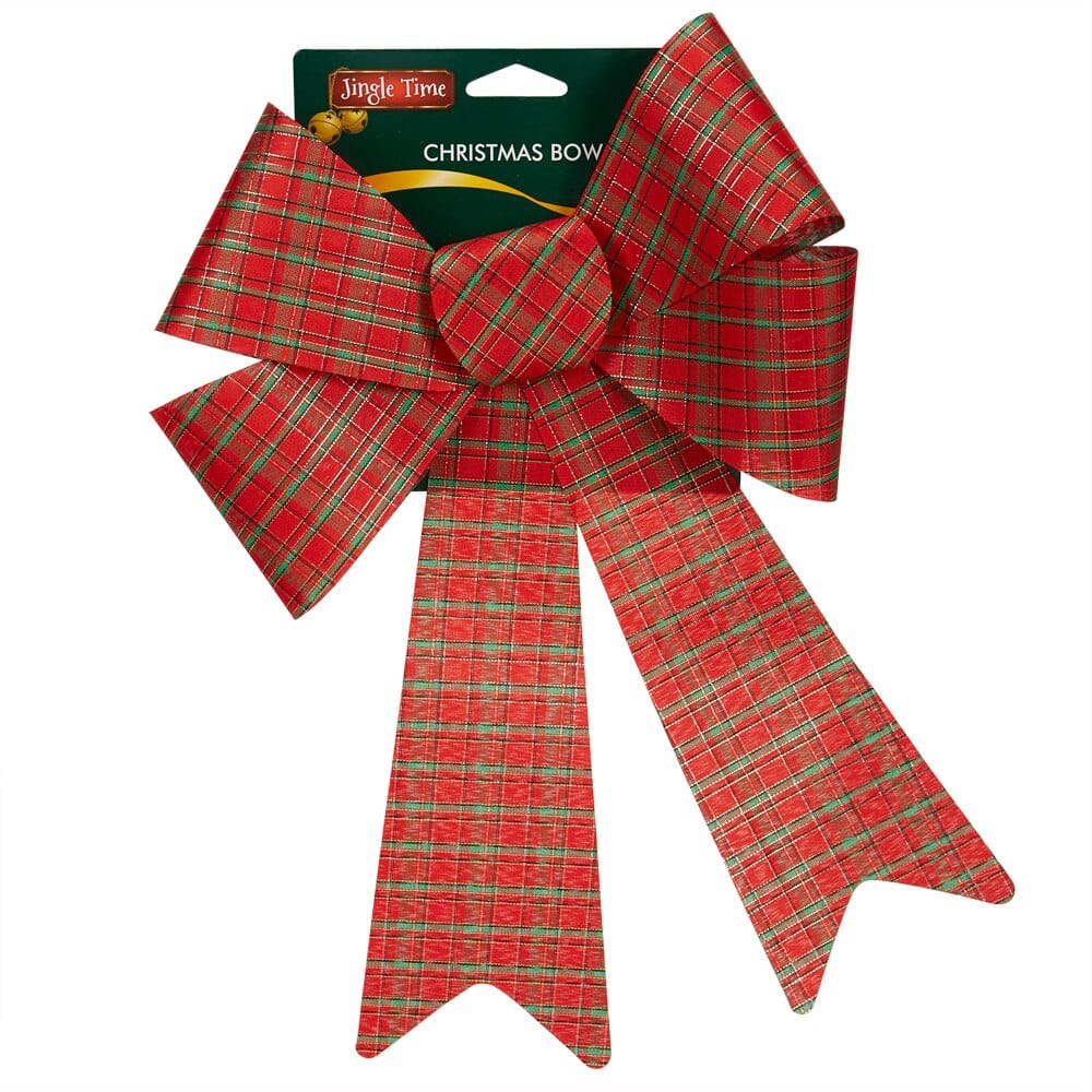 Jingle Time Plaid Burlap Christmas Bow, 9" x 15"