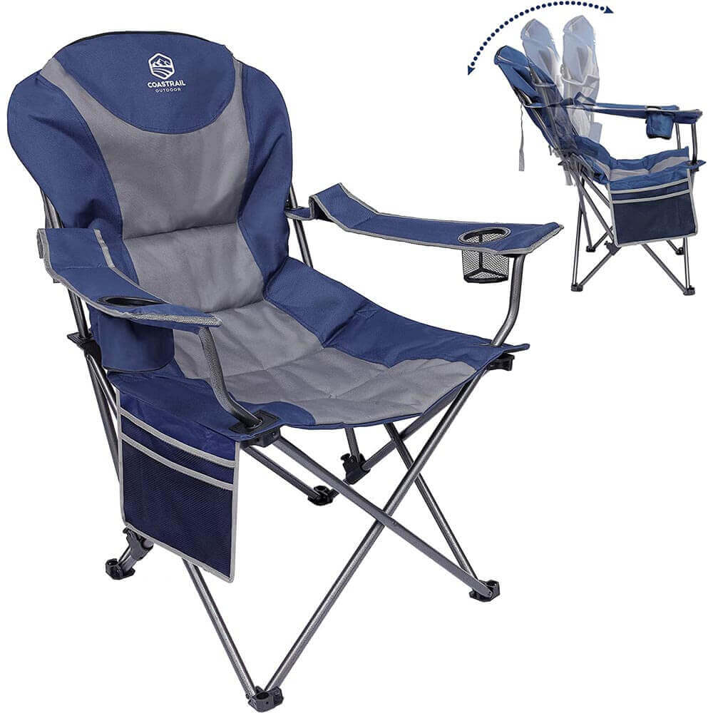 Coastrail Outdoor 3-Position Reclining Camp Chair with Cup Holders, Blue/Gray