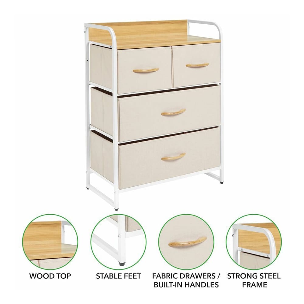 mDesign 4 Drawer Dresser Storage Unit, White/Cream