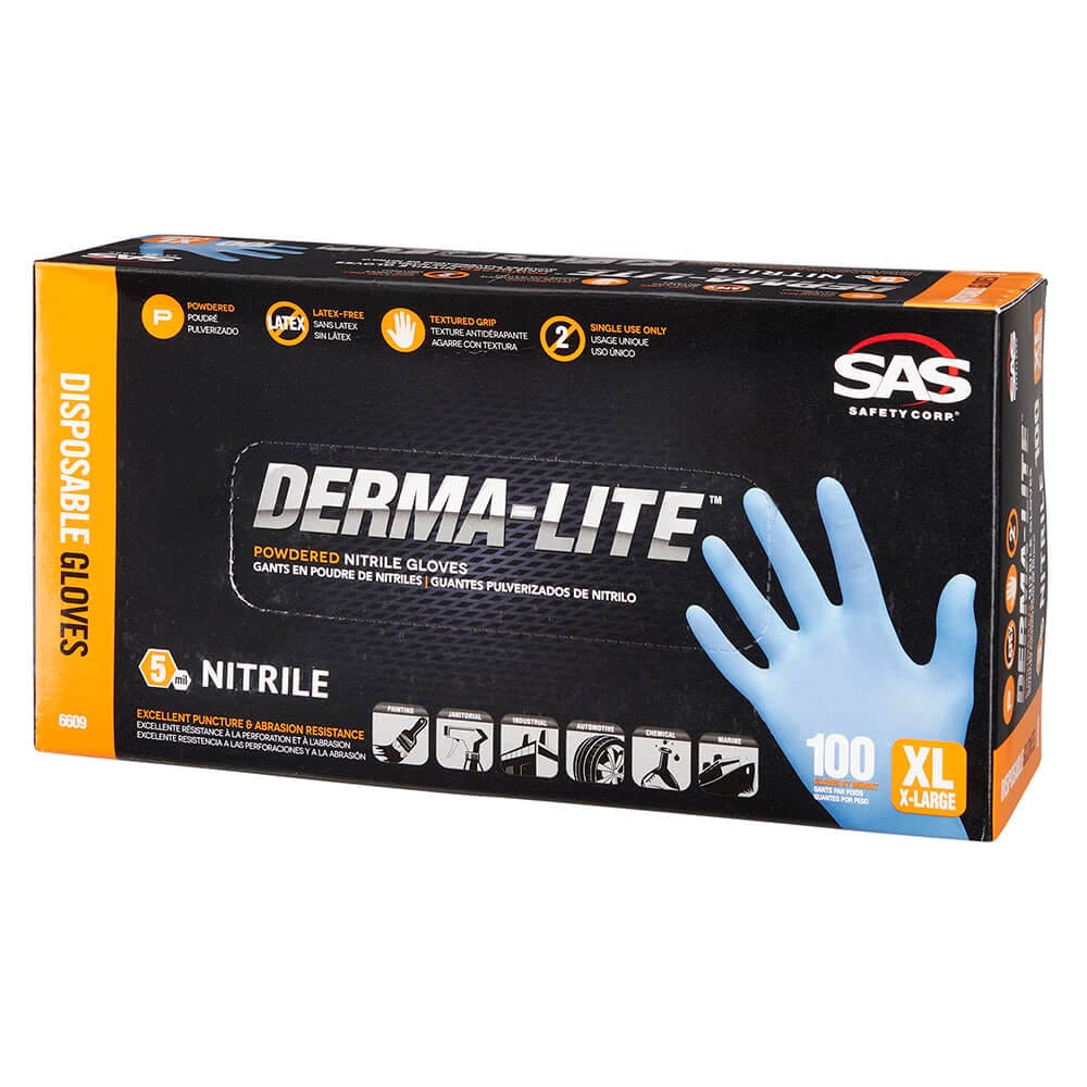 Derma-Lite Powdered Nitrile Disposable XL Gloves, 100 ct, 10-Pack