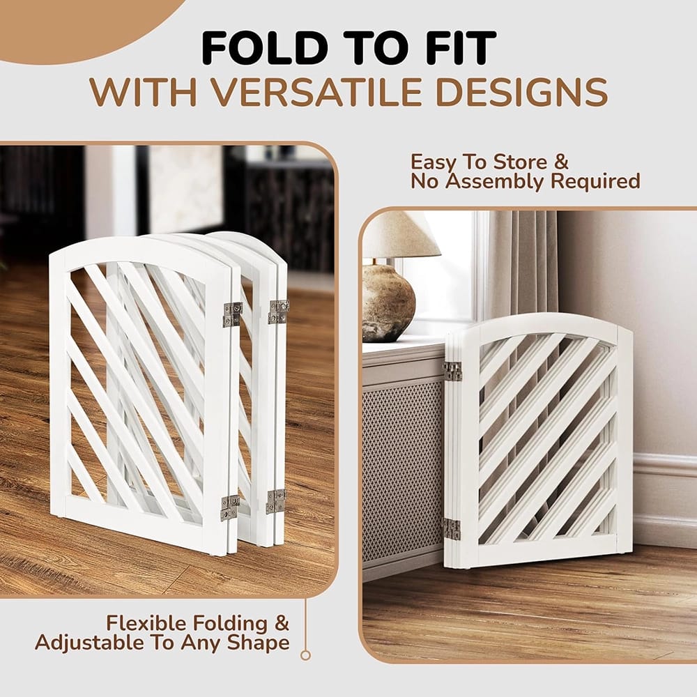 dCee Solid Acacia Wood Freestanding Dog Gate, White, 81"