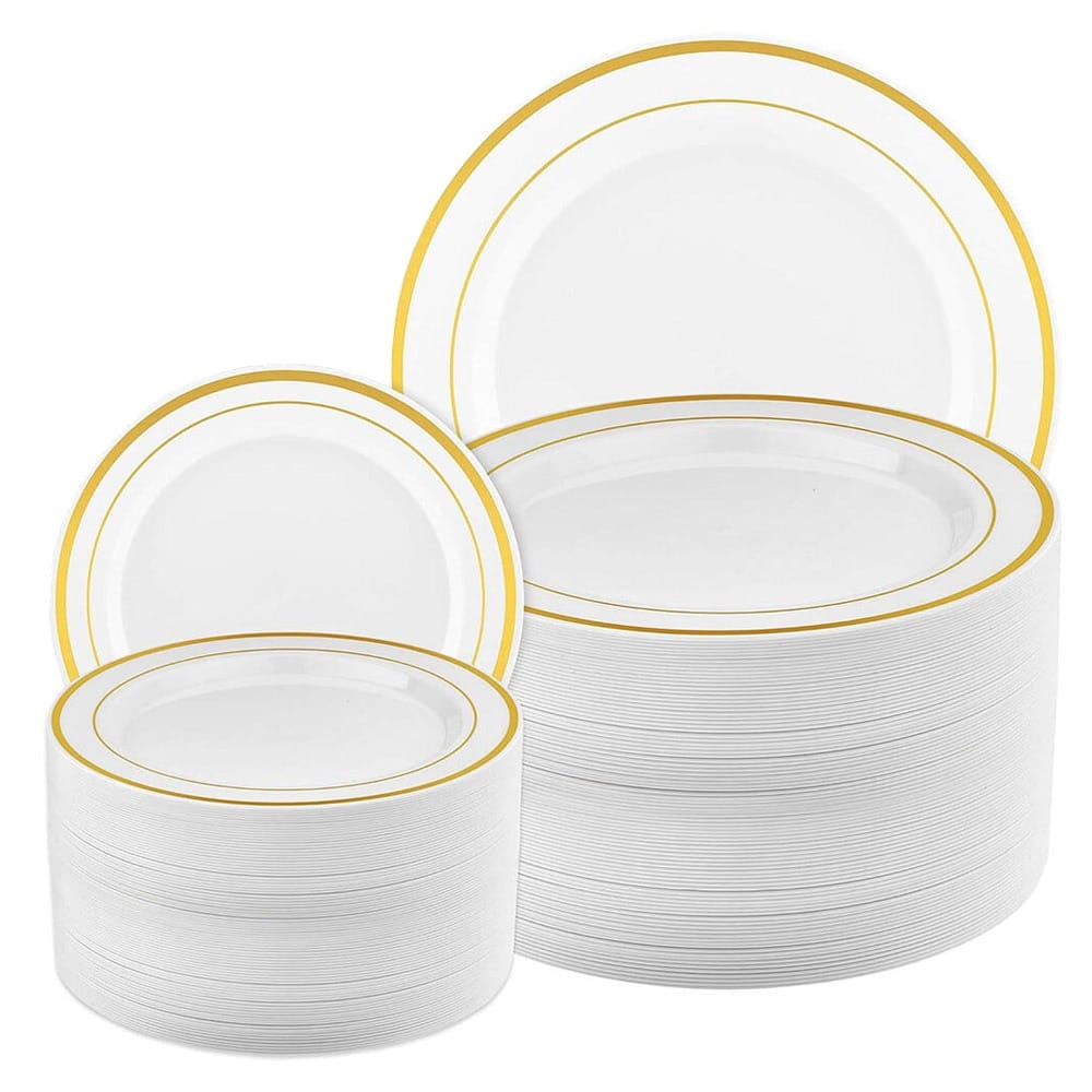 Prestee 300-Piece Party Plate Combo Set, White/Gold