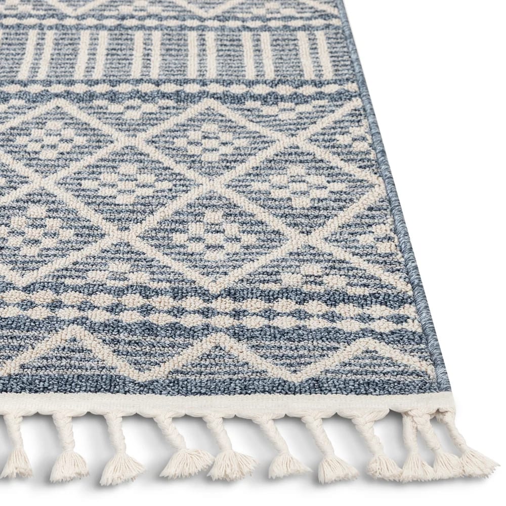 Well Woven Loop-de-Loop Covina Tribal 5'3"x7'3" Geometric Kilim Style Area Rug, Denim Blue