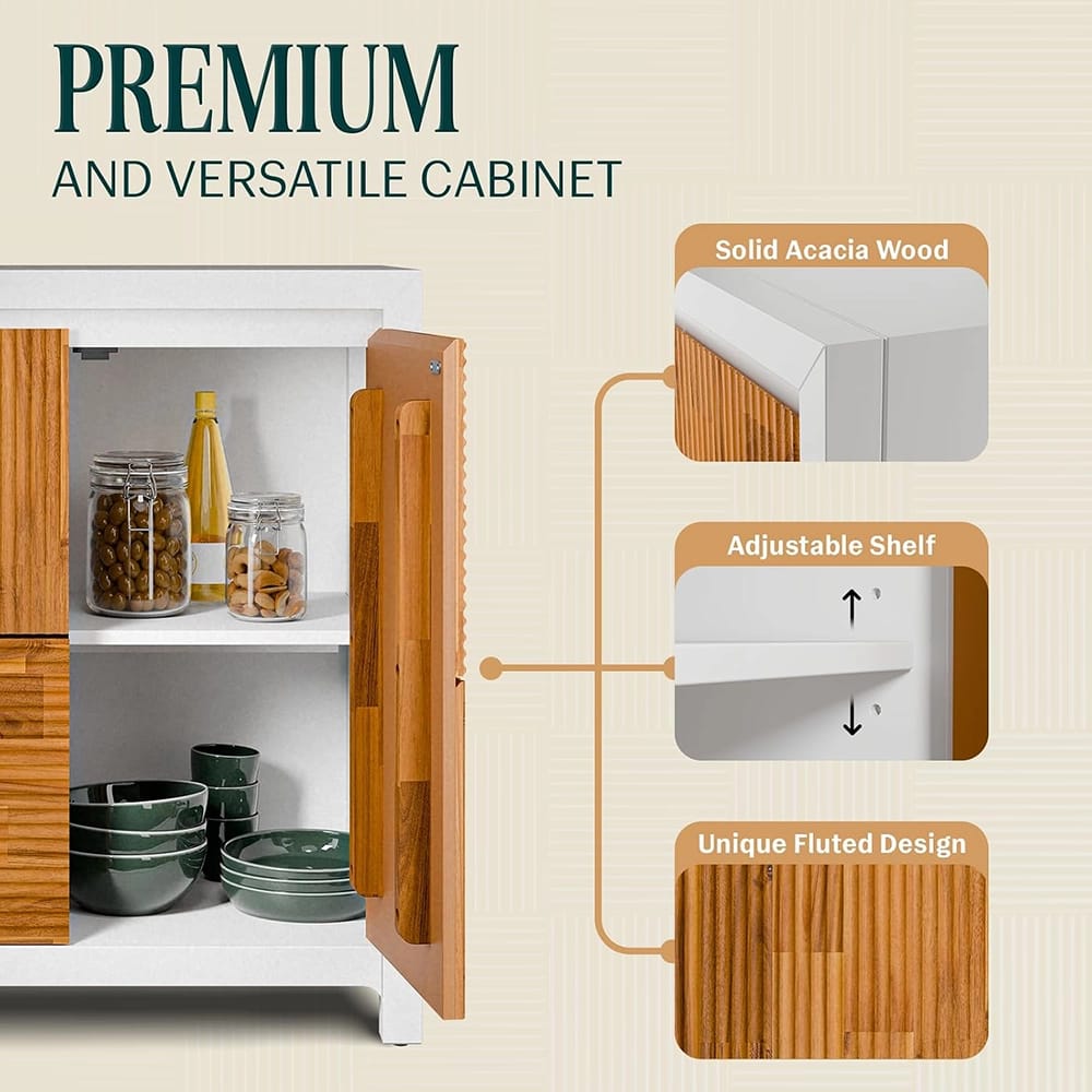 Bme Media 2-Door Cabinet, Ivory & Teak Brown
