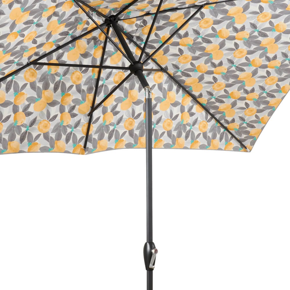 10' x 6' Market Umbrella with Crank & Tilt, Gray/Lemon Print