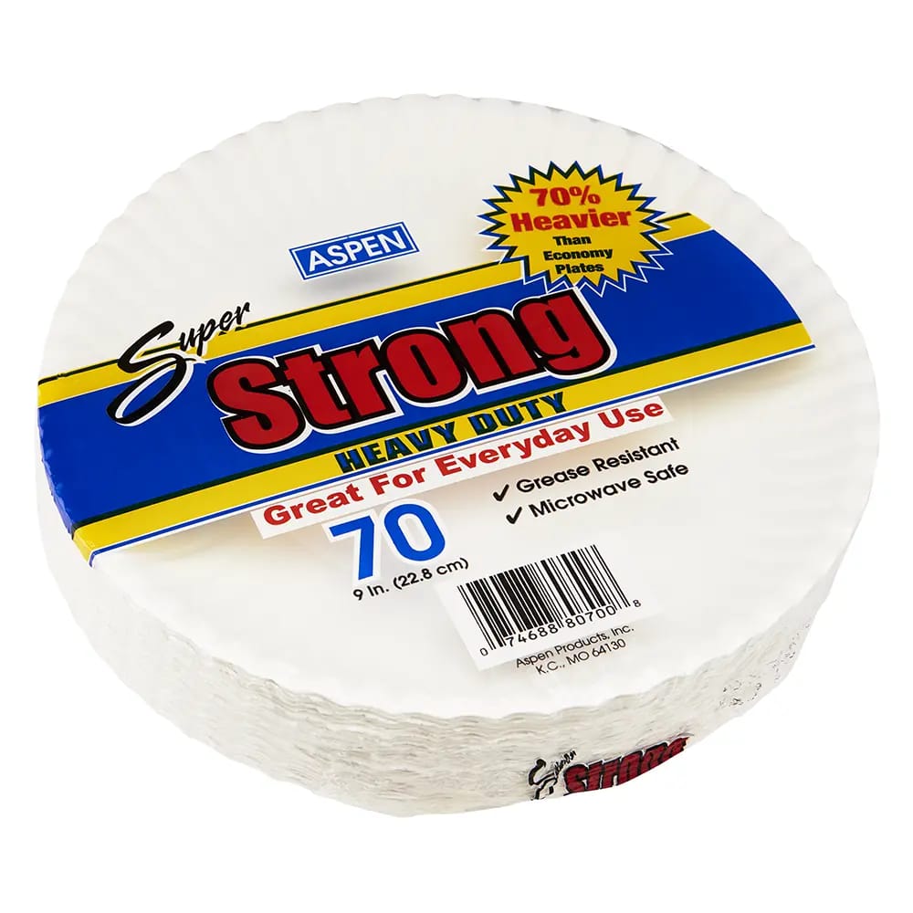 Aspen Super Strong Heavy-Duty 9" Paper Plates, 70 Count