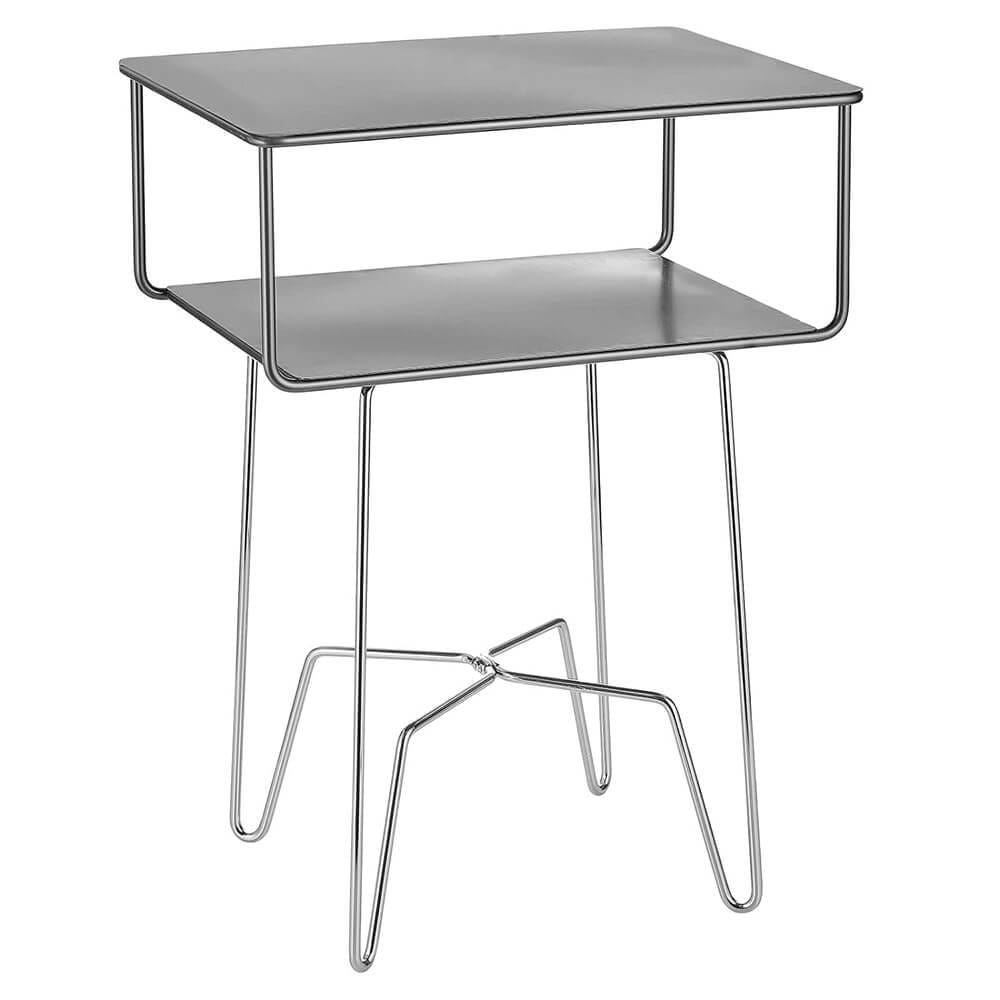 mDesign Modern Industrial Side Table with Storage Shelf, Graphite/Chrome