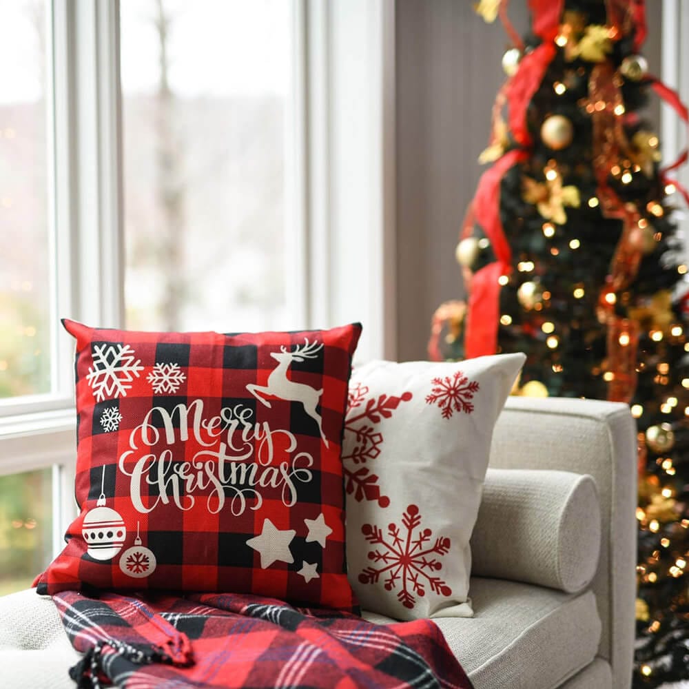 Prextex 18" x 18" Christmas Pillow Covers, Set of 4