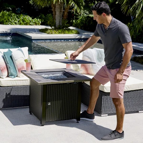 Endless Summer 30" Square LP Gas Fire Pit, 30,000 BTU, White Fireglass
