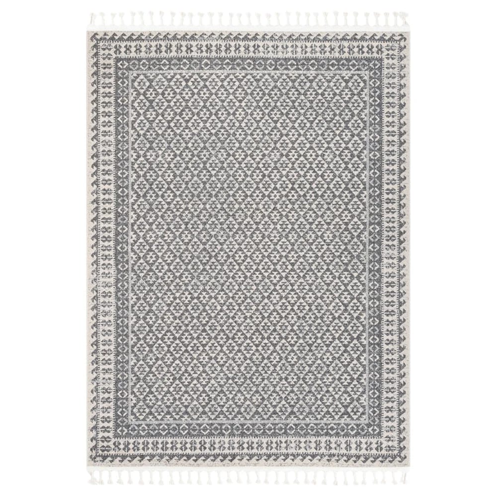 Well Woven 7'10" x 10'6" Loop-De-Loop Callista Tribal Trellis Pattern Kilim Style Area Rug, Gray/Ivory