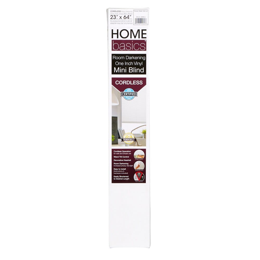 Home Basics Cordless Room Darkening Vinyl Mini Blinds, White, 23" x 64"