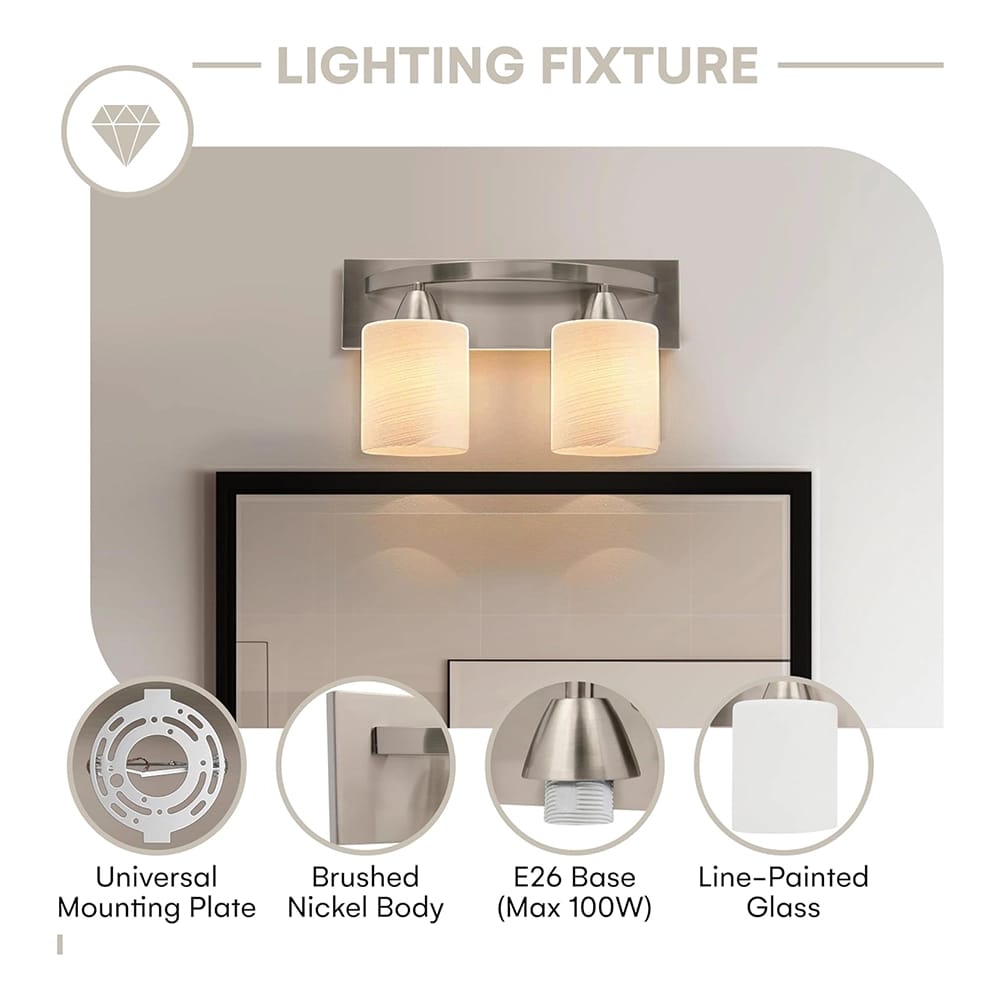 Bathroom 2-Light Fixture, Brushed Nickel