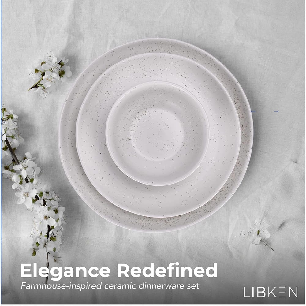 LIBKEN Plates and Bowls Set, White, Set of 12