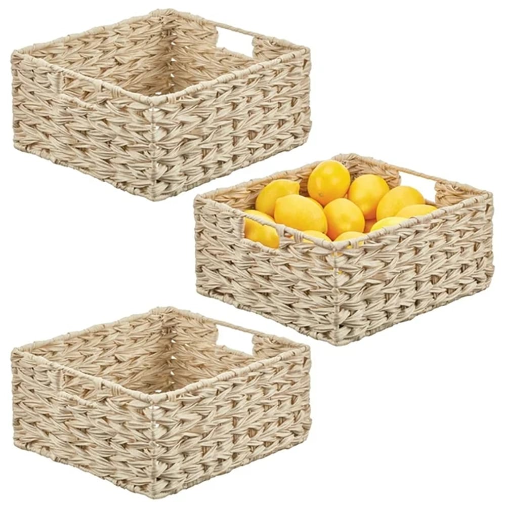 mDesign Woven Pantry Storage Basket Box, Cream, 3 Pack