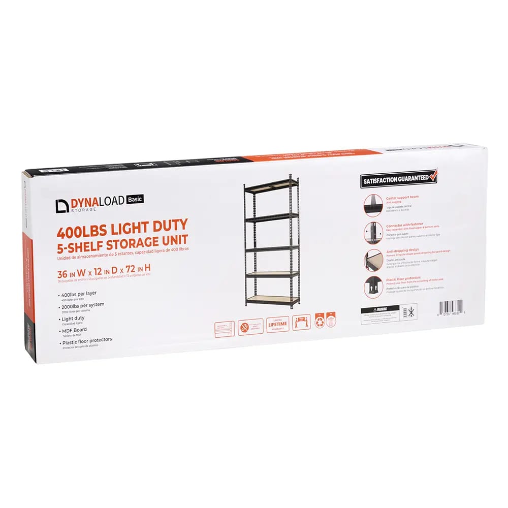 DynaLoad Light-Duty 5-Shelf Storage Unit, 400 lbs, 36" x 12" x 72"