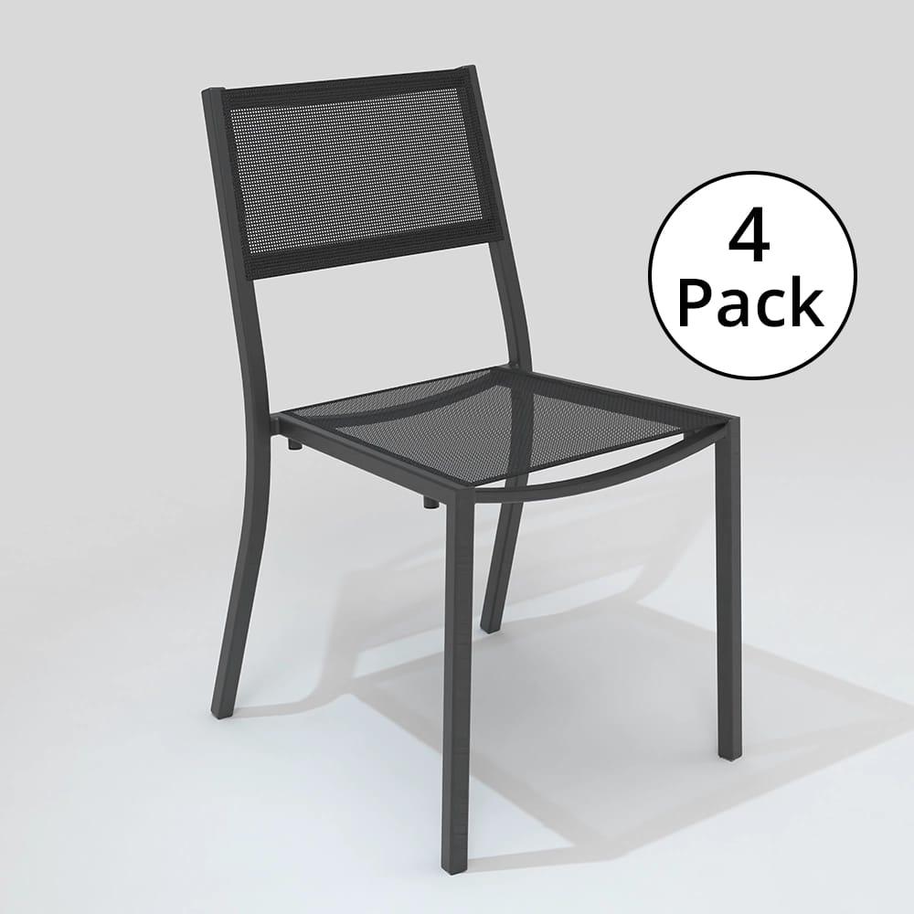 Maiori Aluminum Sling Impression Stackable Outdoor Dining Side Chair, Charbon, 4 Pack