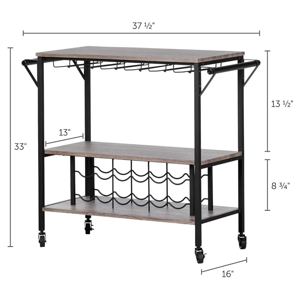 South Shore Munich Bar Cart with Wine Rack, Weathered Oak/Black