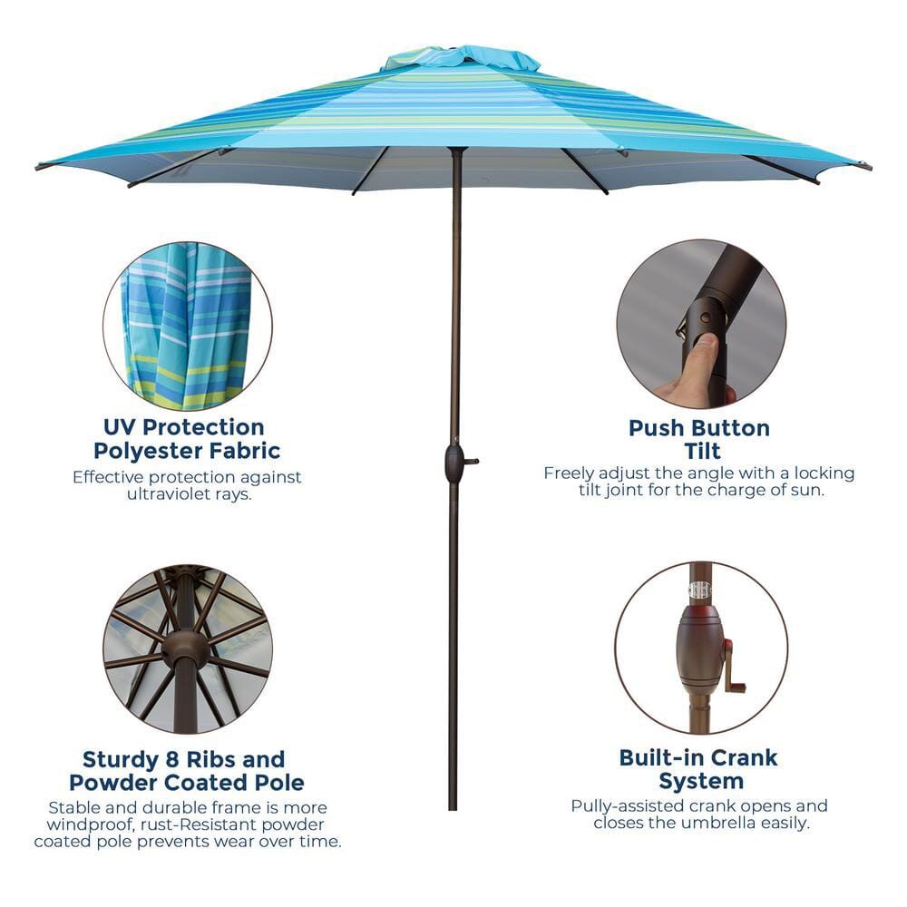 Abba Patio Outdoor Market Umbrella, 11', Turquoise Stripe