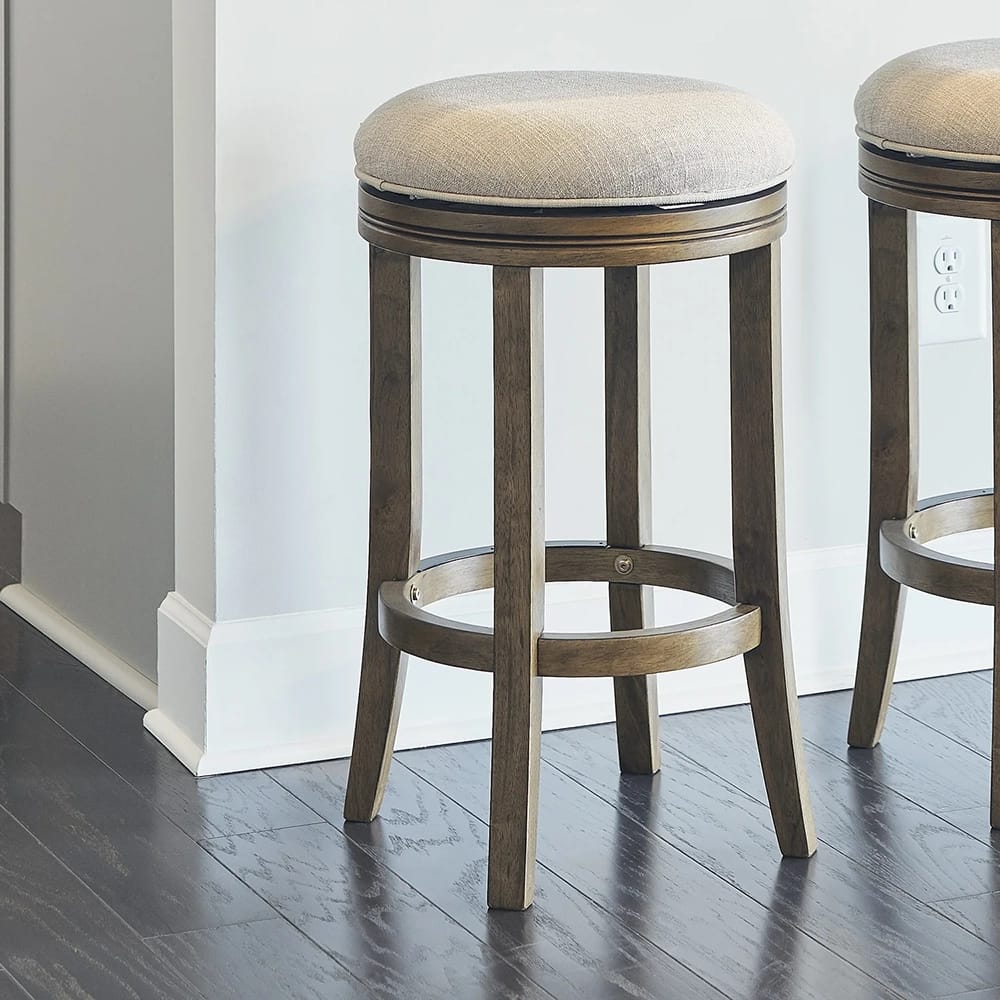 NewRidge Home Goods 25.8" Counter-Height Backless Wood Swivel Barstool, Honeysuckle/Cream