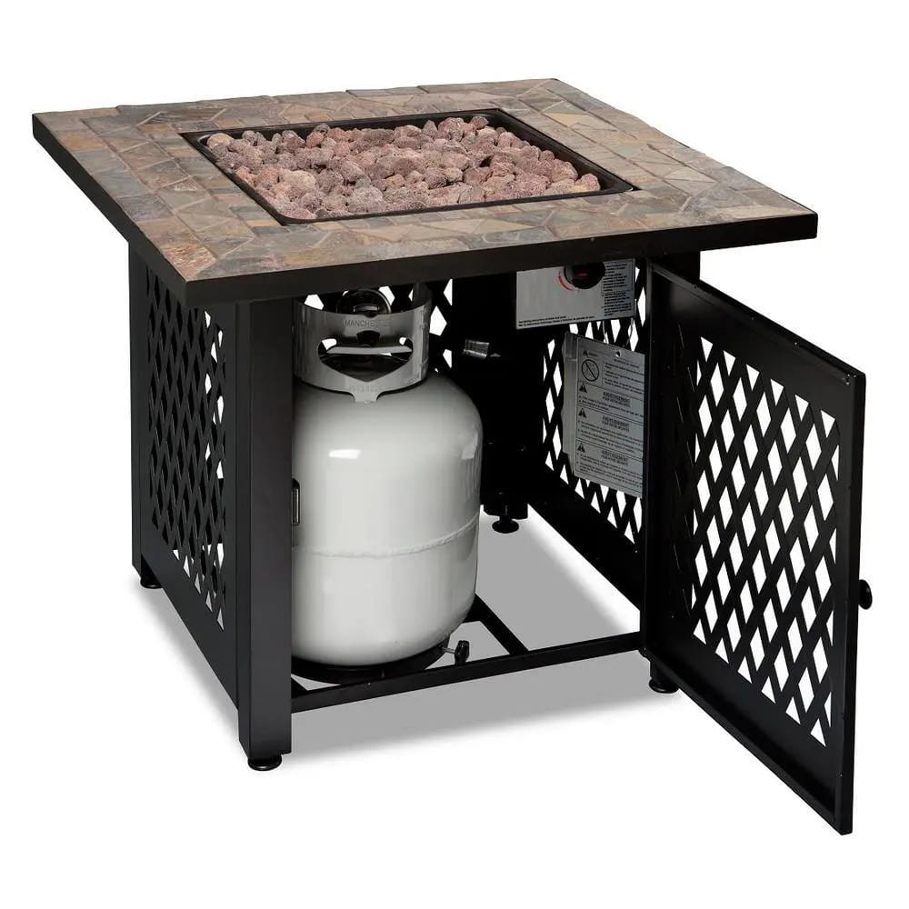 Endless Summer 30" Steel Frame Slate Tile Mantel Gas Fire Pit, 30,000 BTU