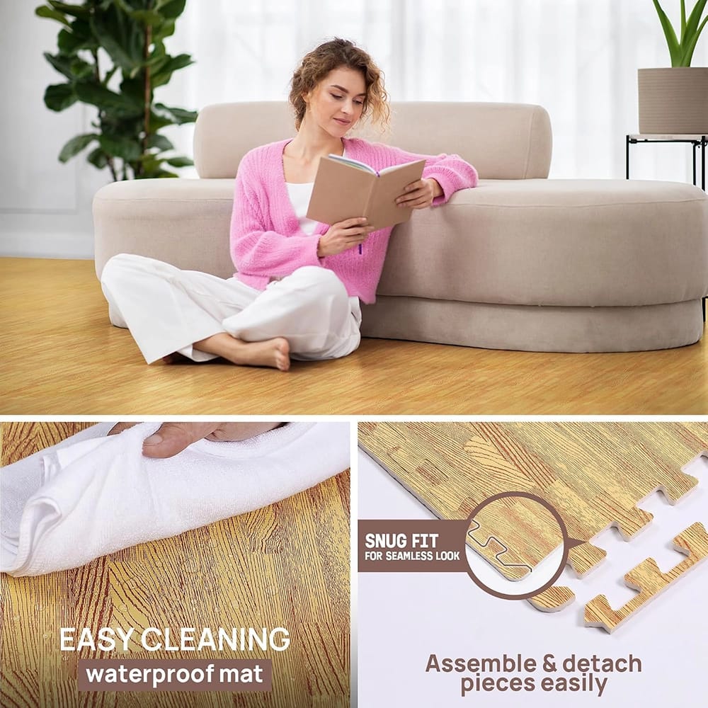 Yes4All Interlocking EVA Foam Mats, Light Oak, 22 sq ft