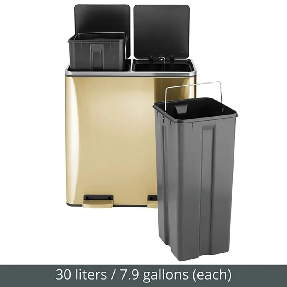 mDesign Metal Dual Compartment Step Trash Can, Soft Brass