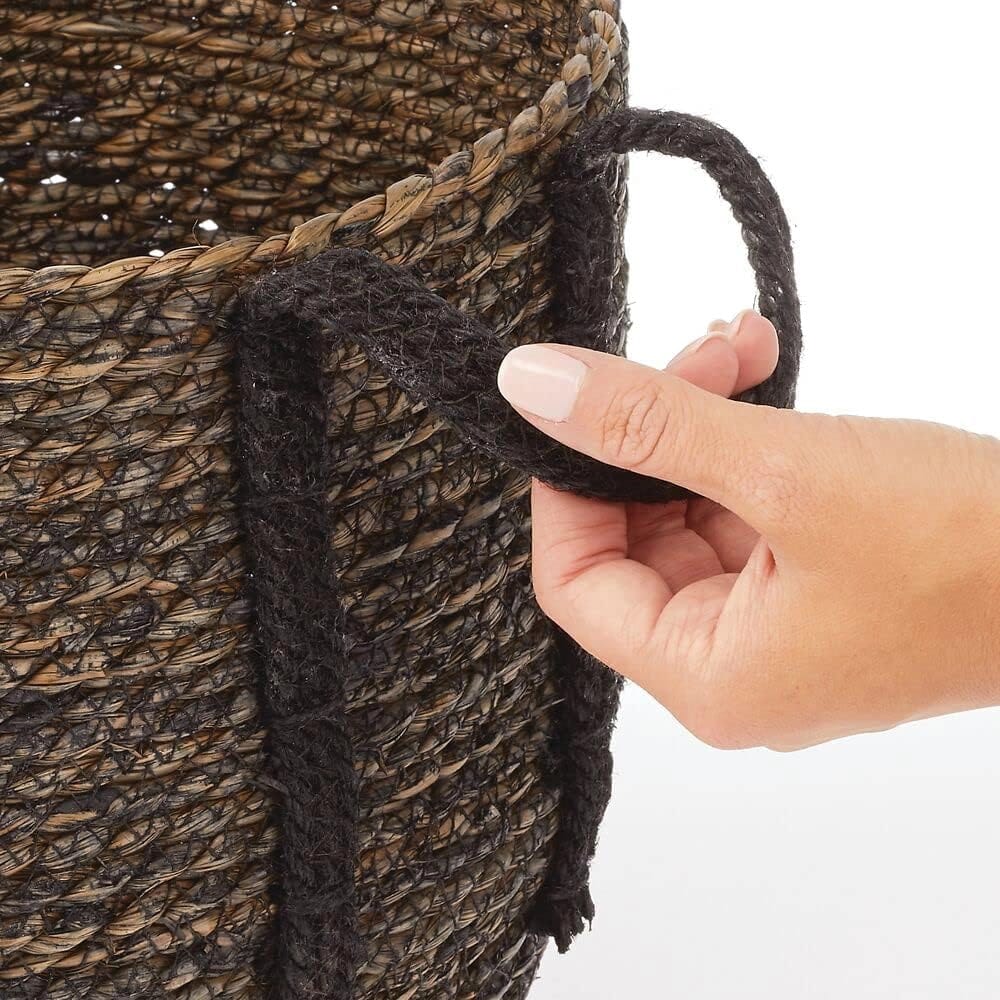 mDesign Round Woven Braided Rope Seagrass Basket, Black, 3 Pack