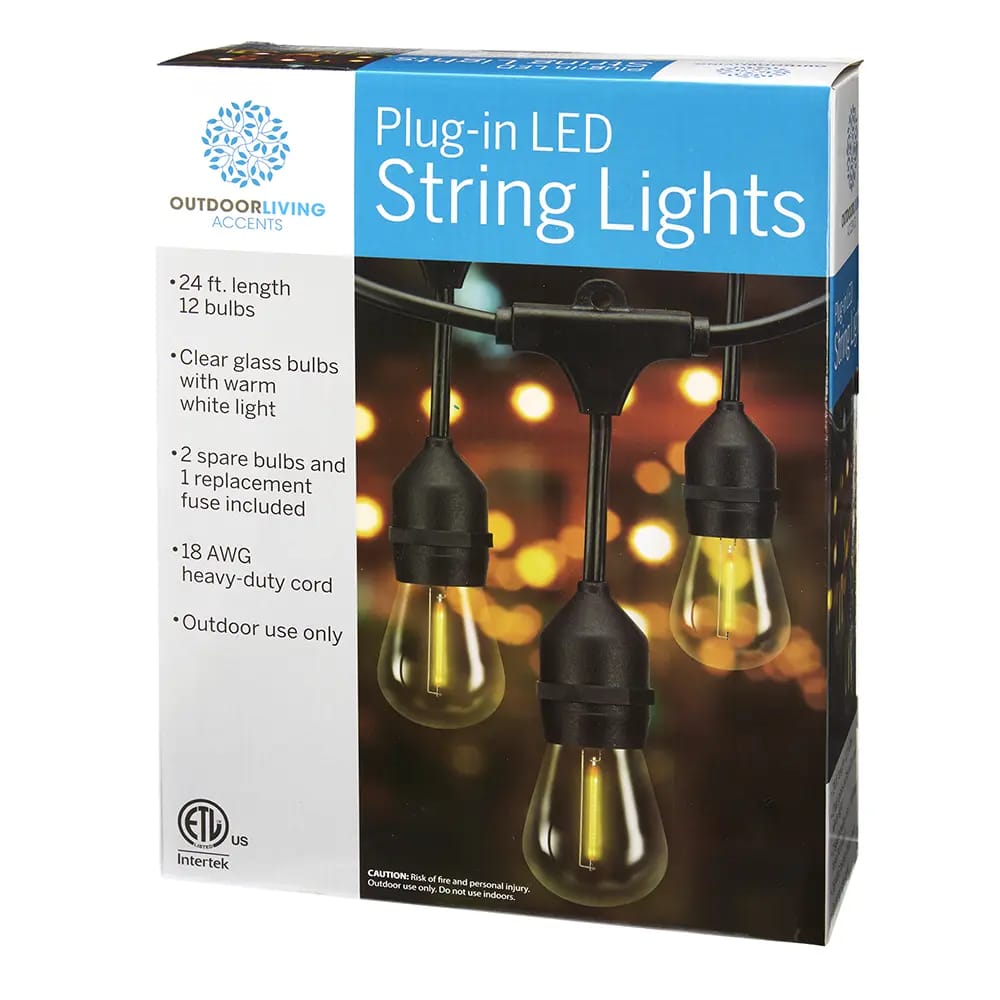 Outdoor Living Plug-in LED String Lights, 24 ft.
