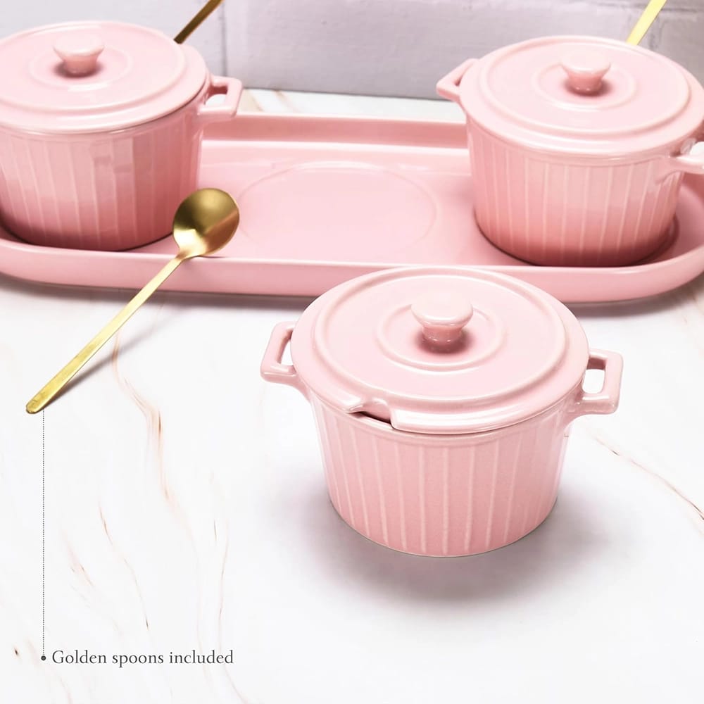 Whole Housewares Mini Ceramic Dutch Oven Set, Pink, Set of 3