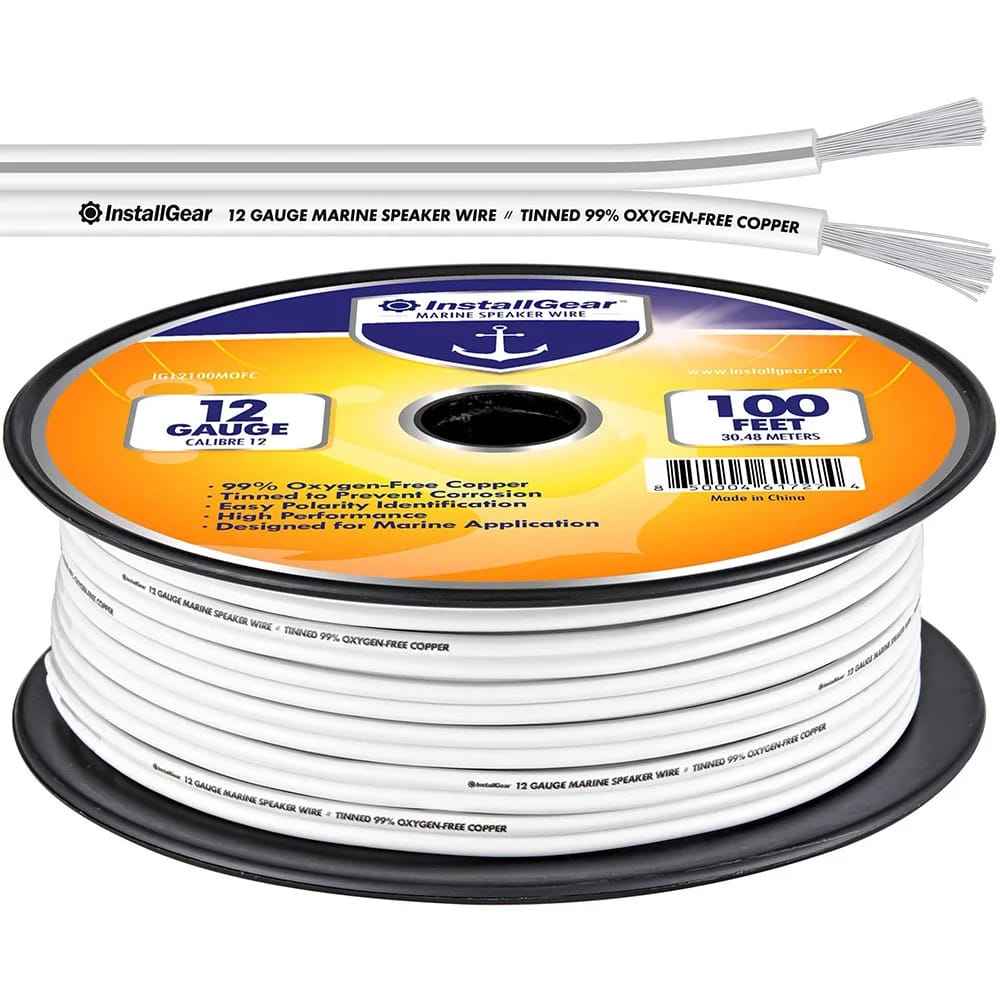 InstallGear 12 Gauge AWG Speaker Wire Cable, White, 100 ft