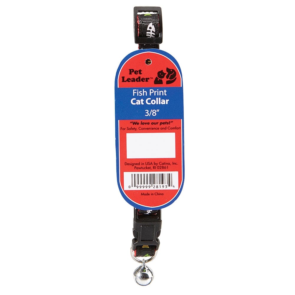 Pet Leader 3/8" Adjustable Cat Collar with Fish Print