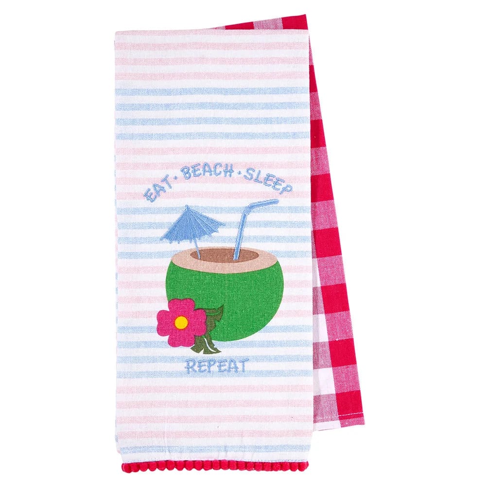 Summer Embellished Cotton Kitchen Towel Set, 2 Piece