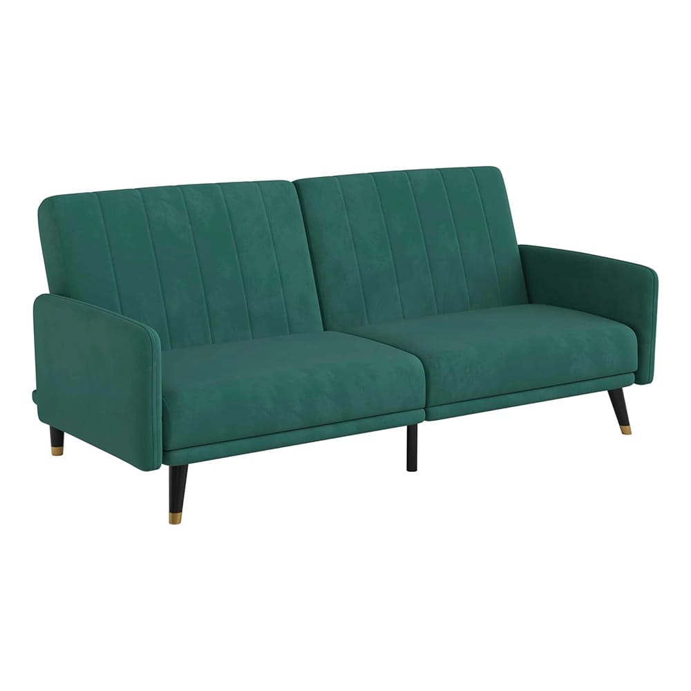 Convertible Split Back Velvet Futon, Emerald