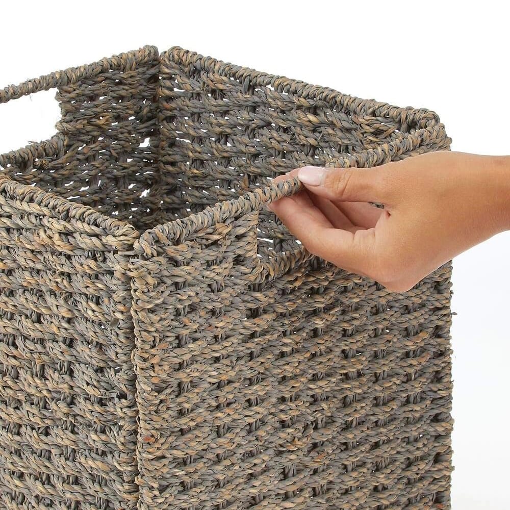 mDesign Seagrass Woven Cube Basket, Gray, 4 Pack