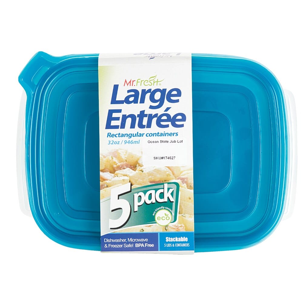 Mr. Fresh Large Entree Rectangular Food Storage Containers, 5 Count