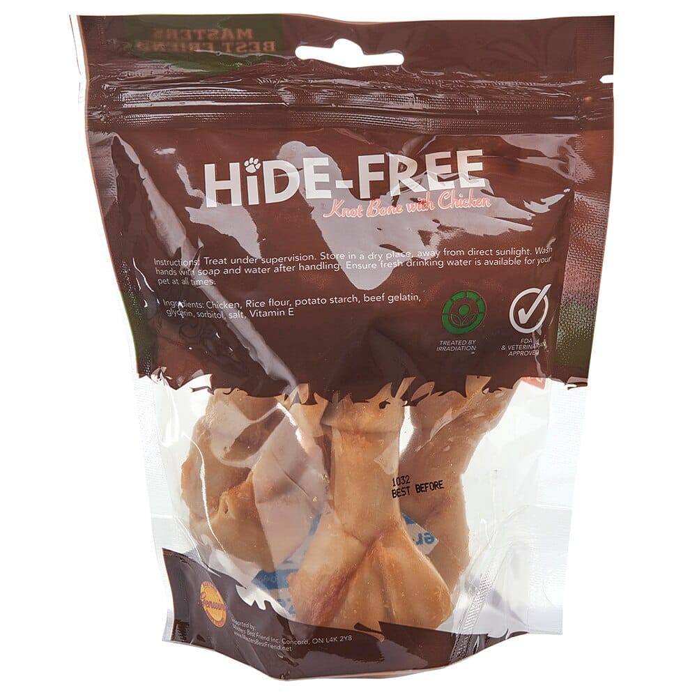 Hide Free Knot 4"-5" Bones with Chicken Dog Chews, 4-pack