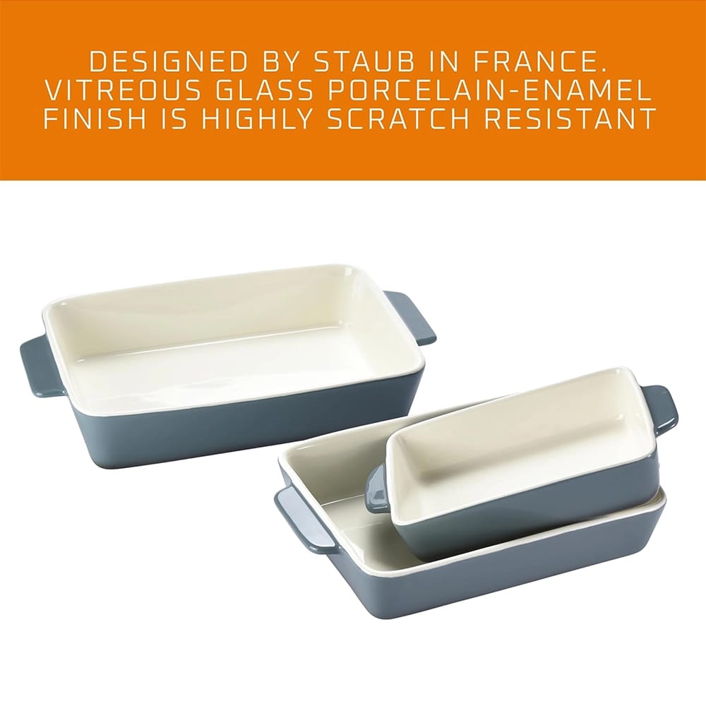 Bruntmor Porcelain Bakeware Set, 3 Pack, Gray