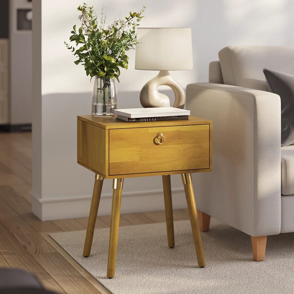 Bme Alden Solid Wood 1-Drawer Nightstand, Natural