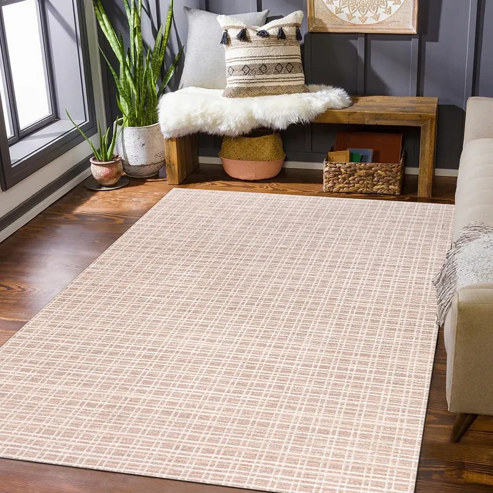 Hazel Collection 9' x 12' Plaid Area Rug, Beige & Ivory