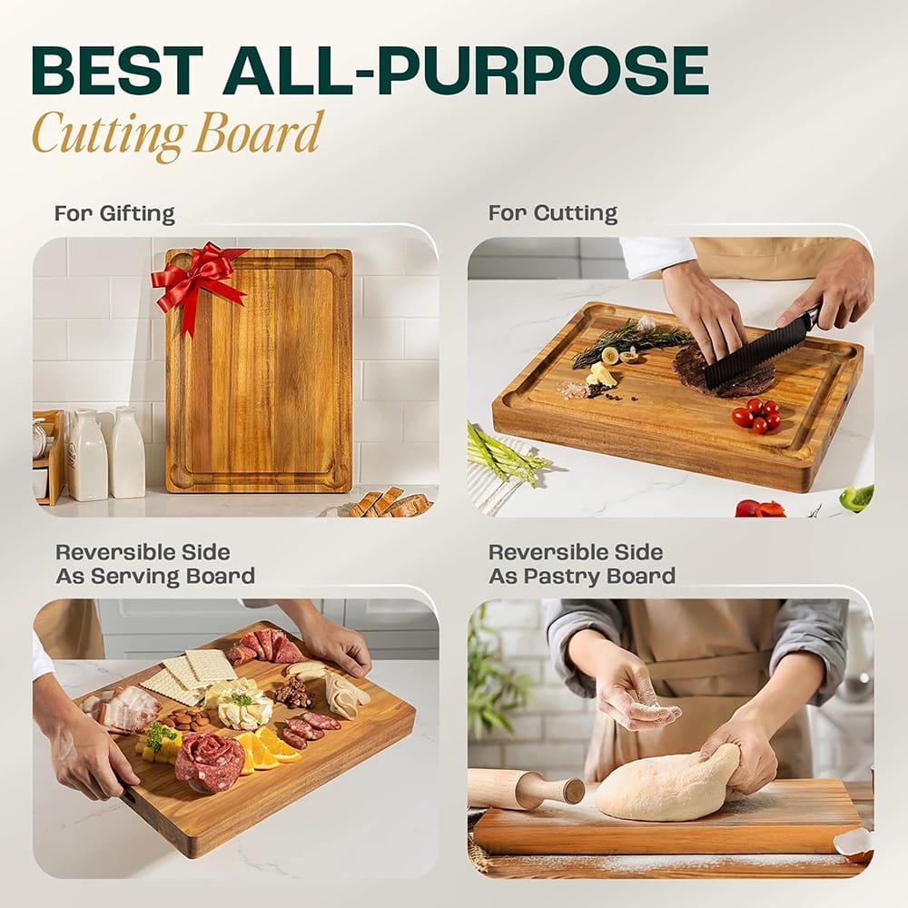 Yes4All Acacia Wood Cutting Board, 17" x 13" x 1.5"