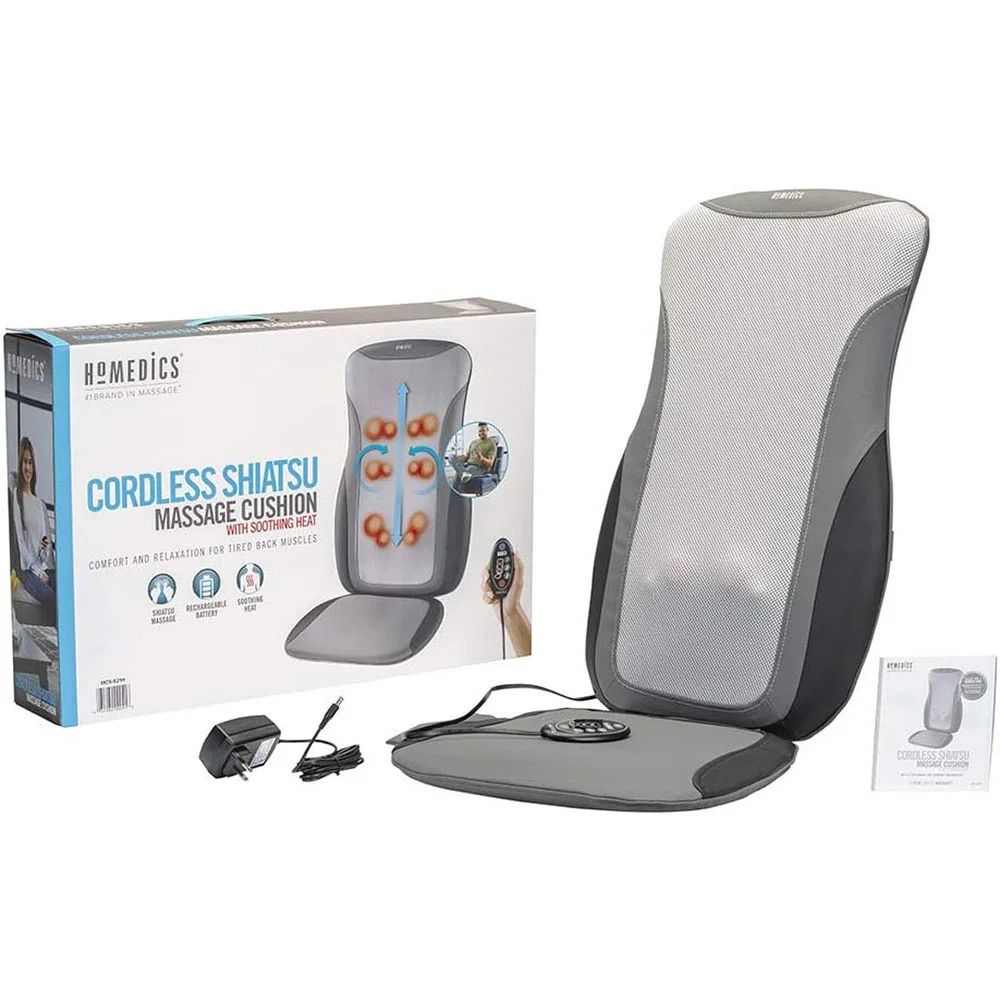 HoMedics Cordless Heated Deep Tissue Shiatsu Massage Cushion, Gray