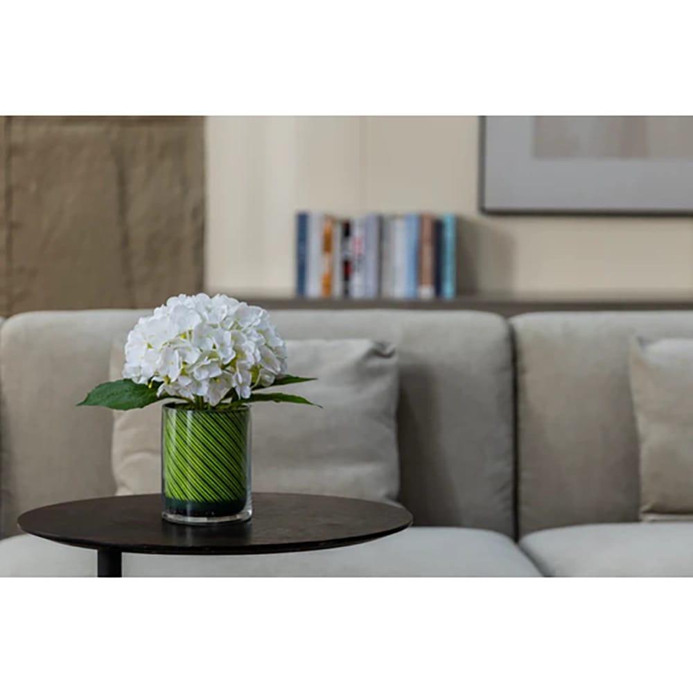 Vintage Home 12.5" Hydrangea Floral Arrangements in Circular Vases, White, 4 Pack