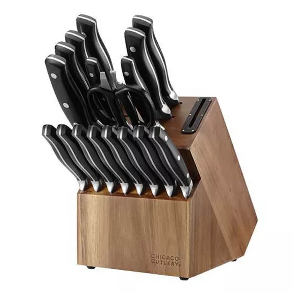 Chicago Cutlery 18-Piece Insignia Triple Rivet Stainless Steel Block Set, Black