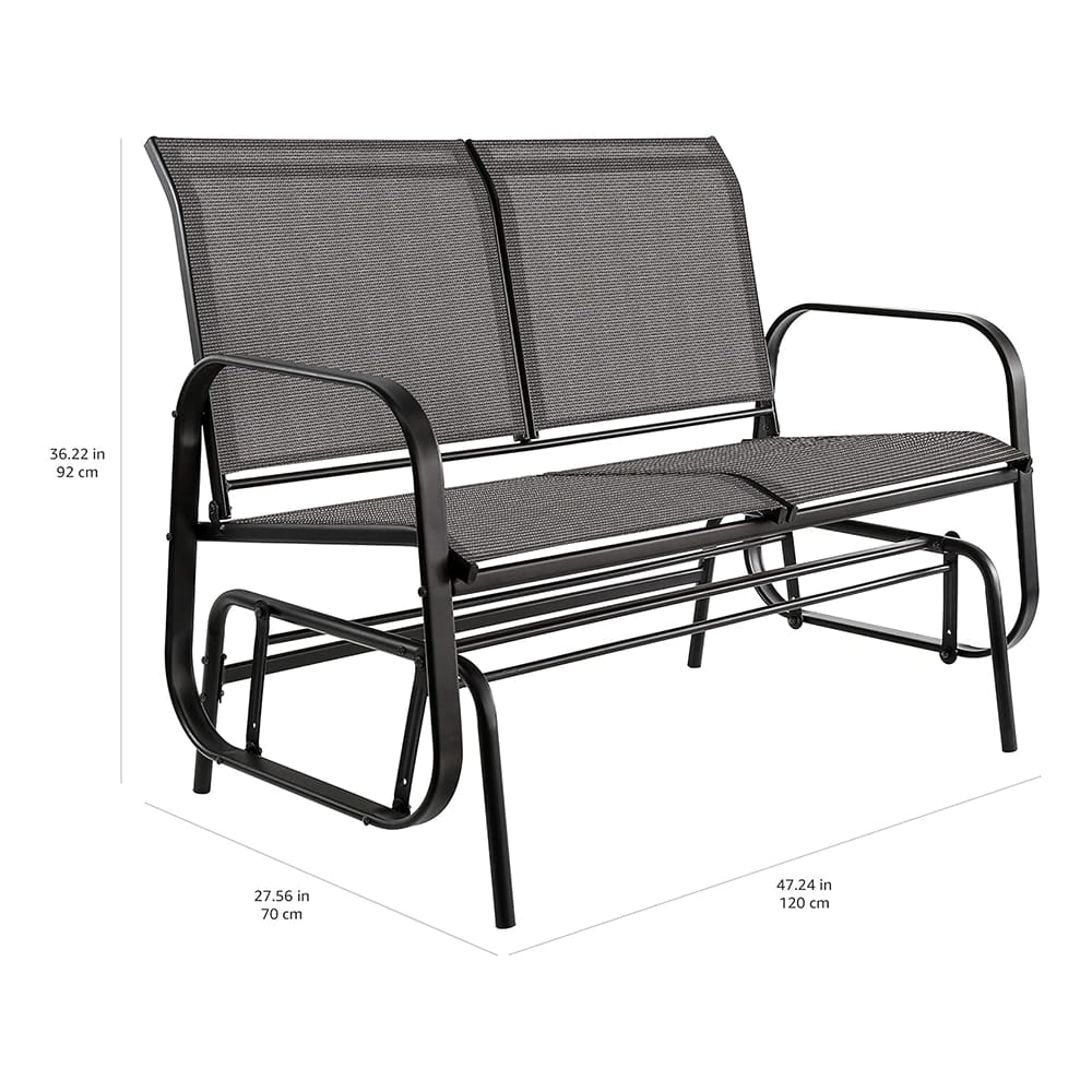 2-Person Patio Sling Glider Chair, Black