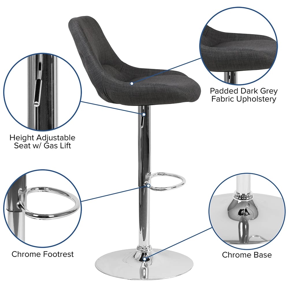 Adjustable Barstool with Chrome Base, Dark Gray