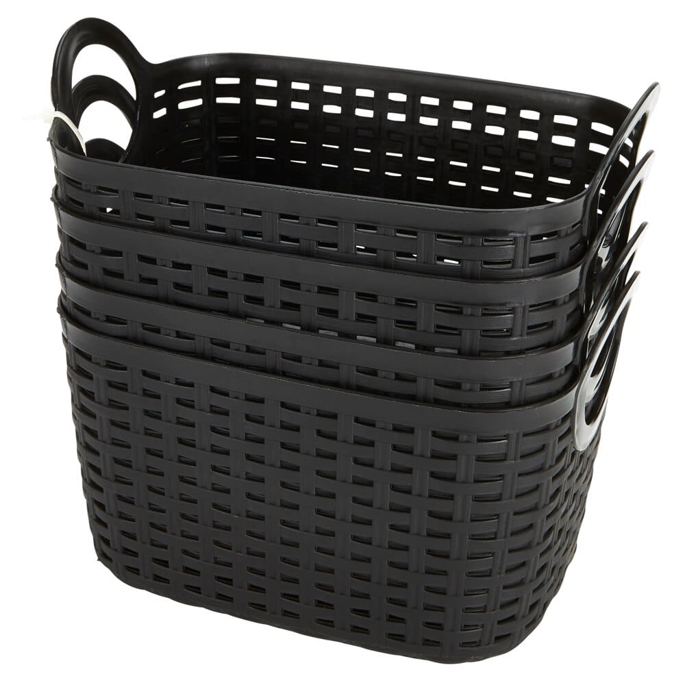 Small Plastic Black Storage Baskets with Handles, 4-Count