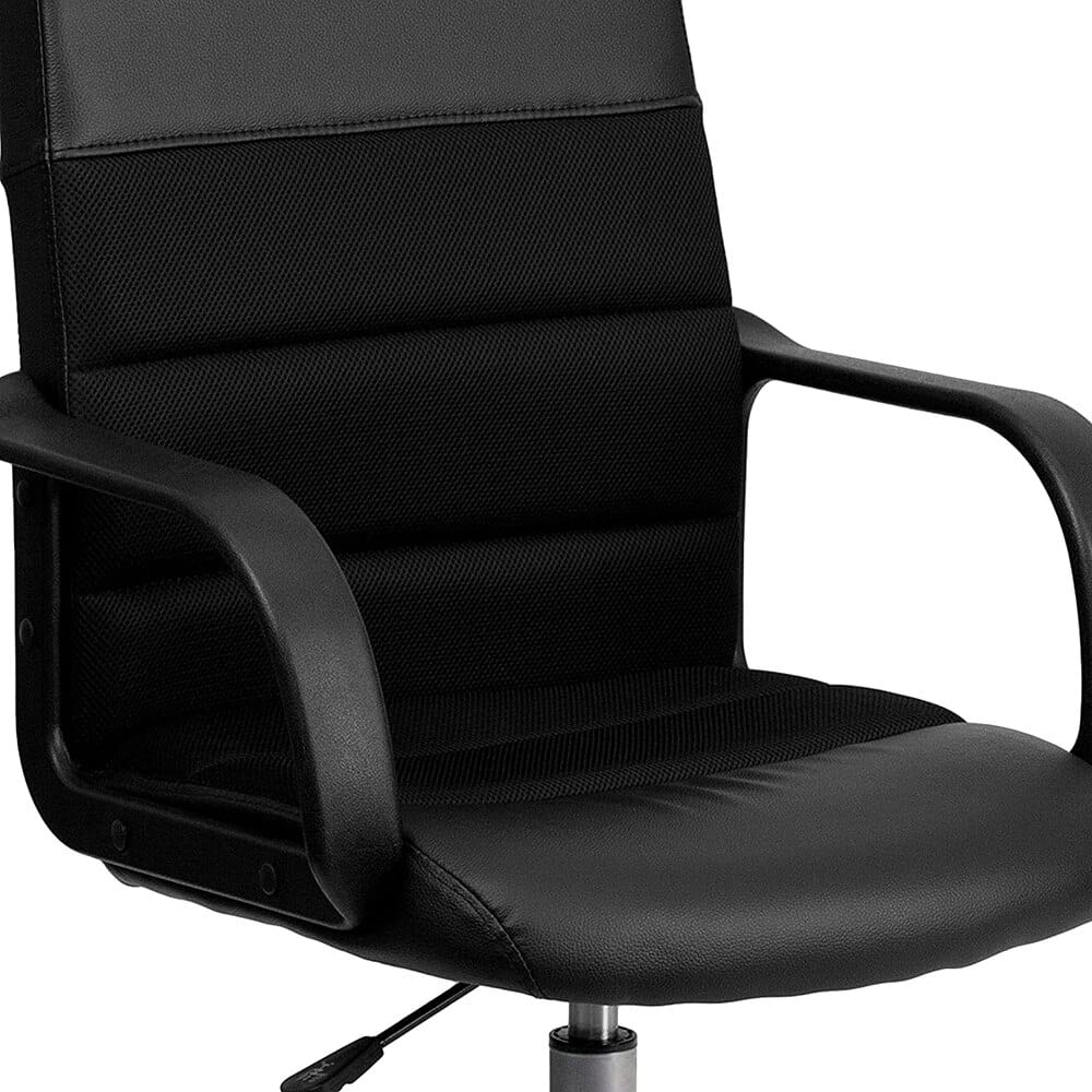 Mid-Back Mesh & Faux-Leather Office Chair, Black