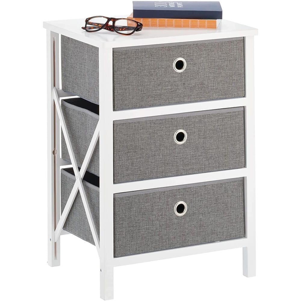 mDesign 3-Drawer Foldable Dresser, White/Gray